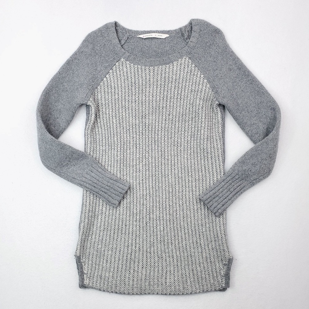 Athleta Sierra Sweater Women Medium Gray Cashmere Wool Blend Cable Knit Pullover